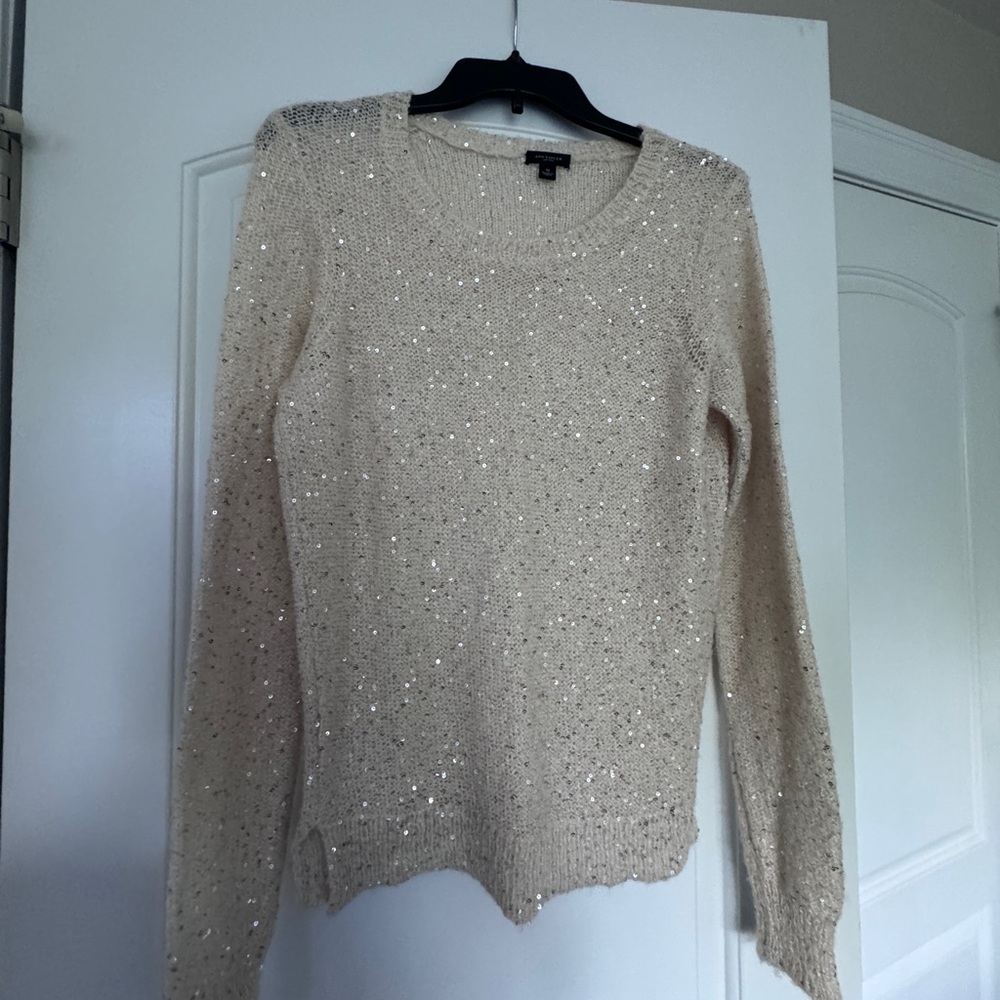 Medium Ann Taylor Sequined Tan Sweater